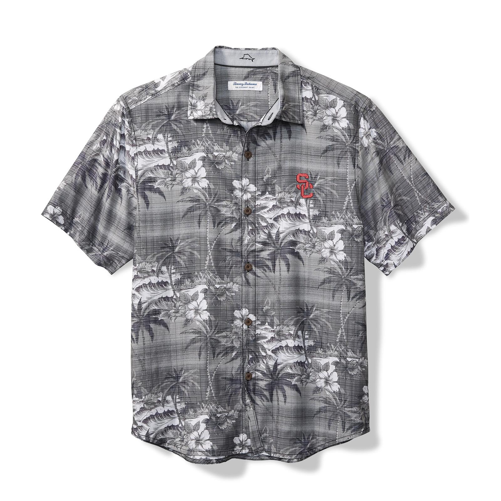 USC Trojans Men's Tommy Bahama Black SC Interlock Sport Coconut Point Isla Palmetta Shirt