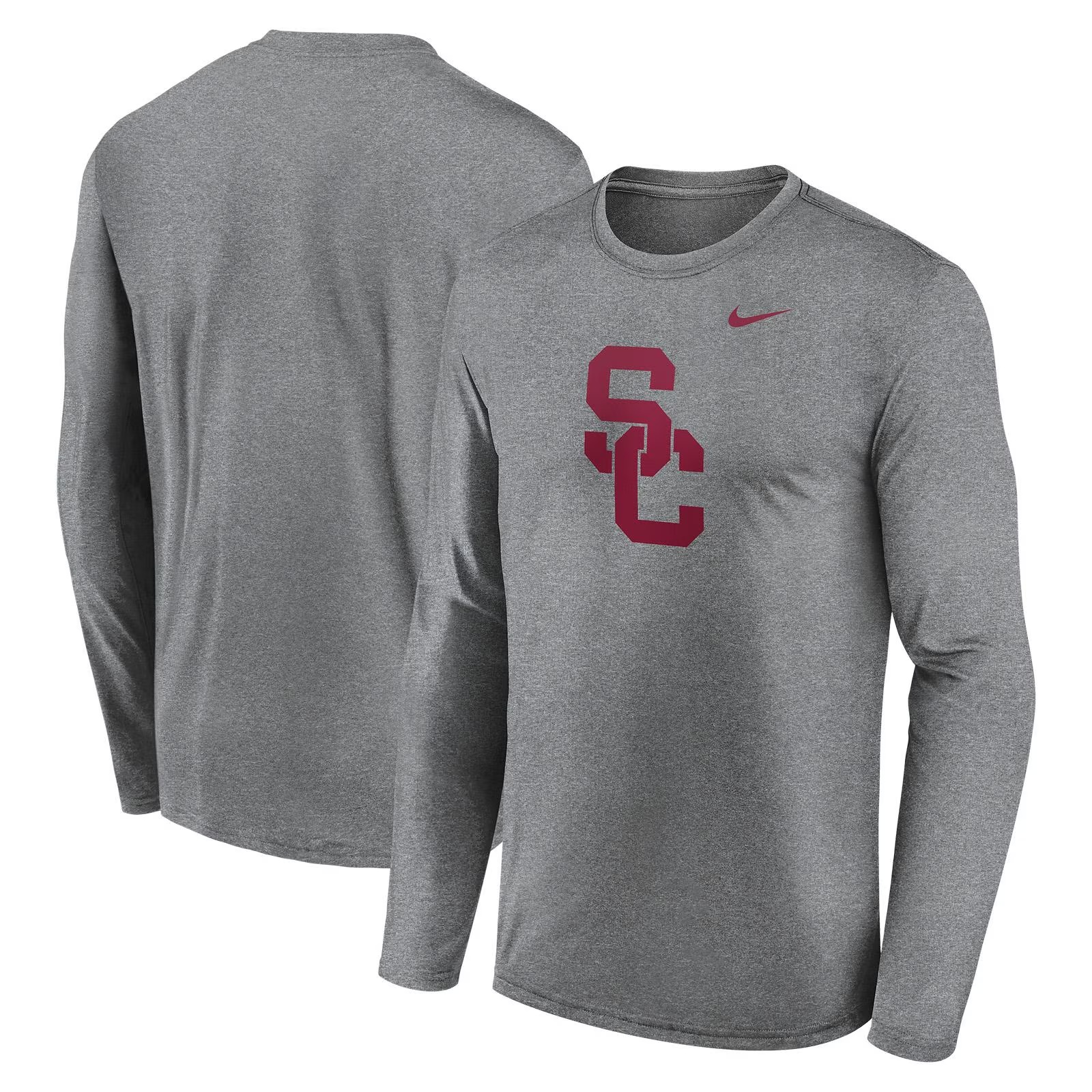 USC Trojans Men's Nike  Gray SC Interlock Dri-FIT Legend Long Sleeve T-Shirt