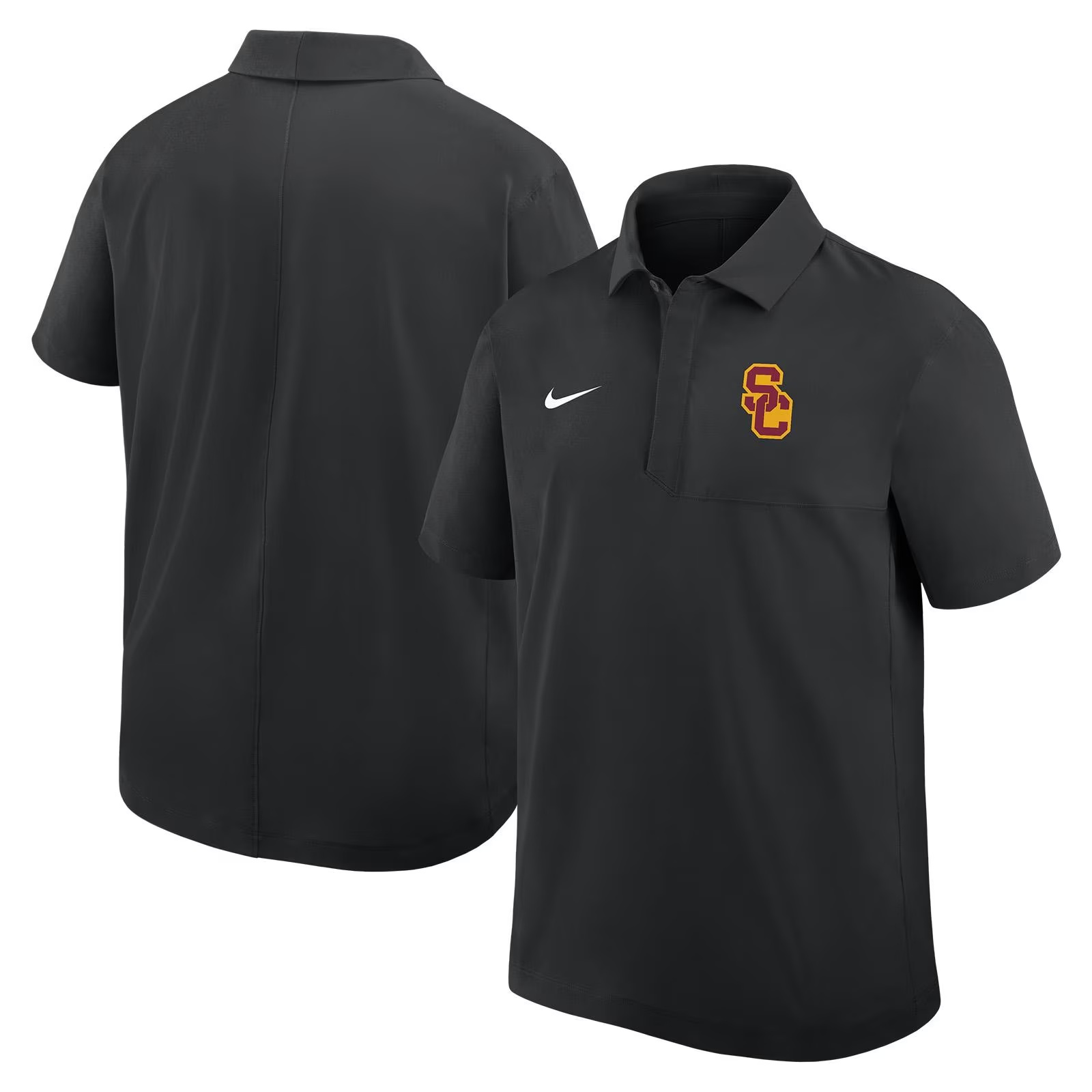 USC Trojans Men's Nike Black SC Interlock Dri-FIT Coaches Woven Polo