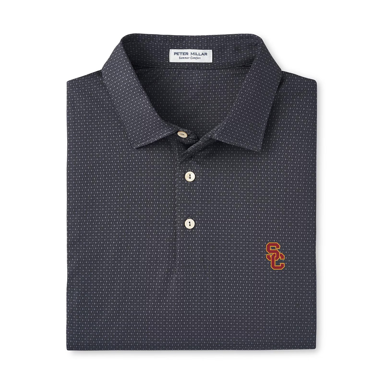 USC Trojans Men's Peter Millar Gray SC Interlock Tesseract Performance Jersey Polo