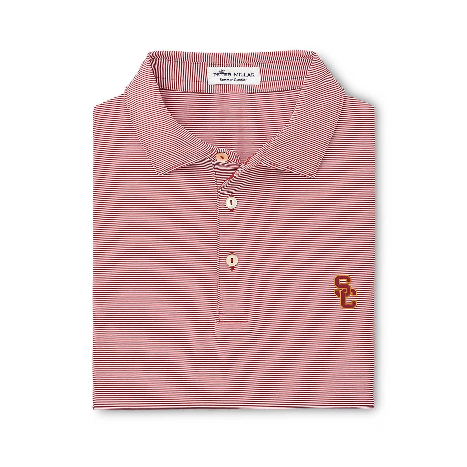 USC Trojans Men's Peter Millar Cardinal Jubilee Stripe Performance Polo