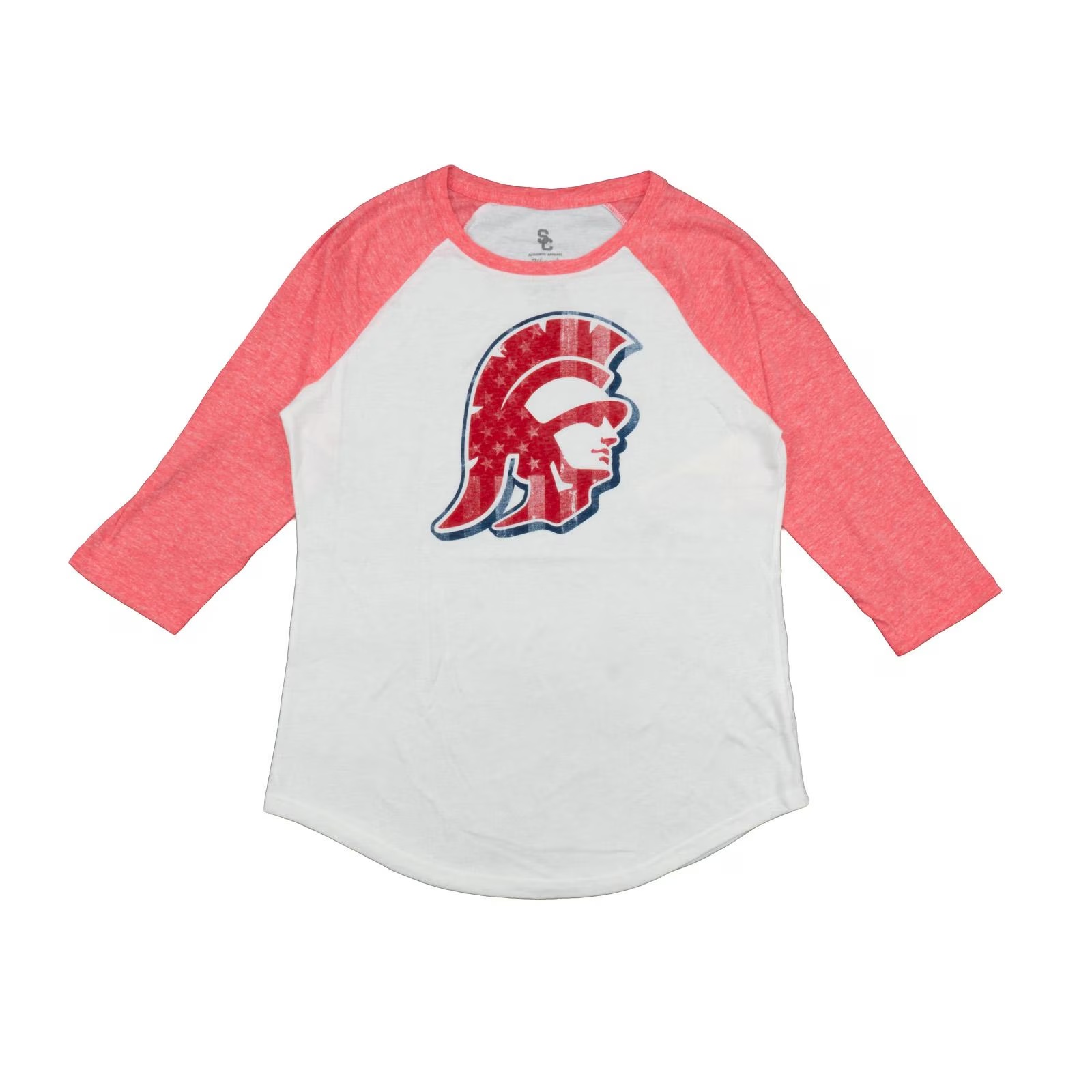 USC Trojans Women's 289C White Tommy Head Americana Patriot 3/4 Raglan T-Shirt