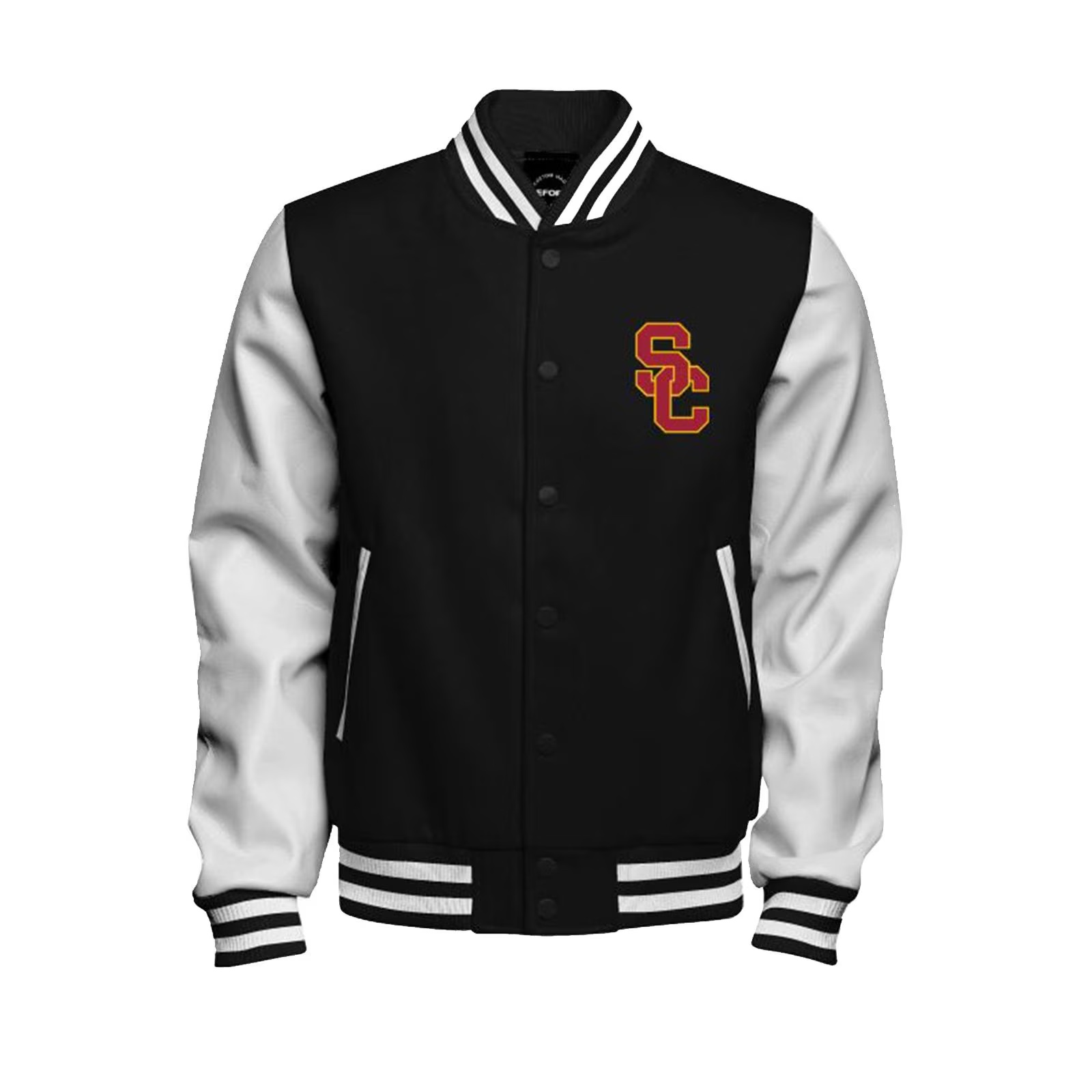 USC Trojans Black SC Interlock Faux Leather Letterman Jacket