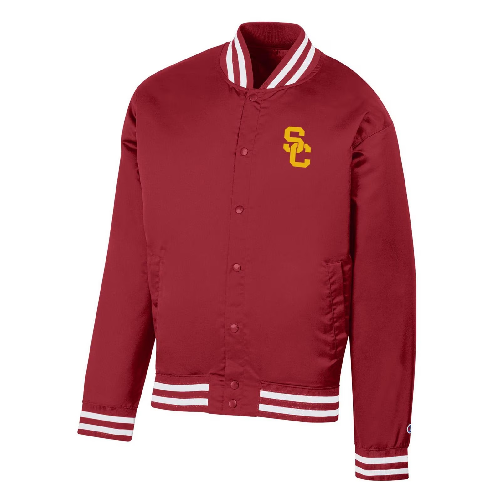 USC Trojans Men's Champion Cardinal SC Interlock Super Fan Satin Bomber Jacket