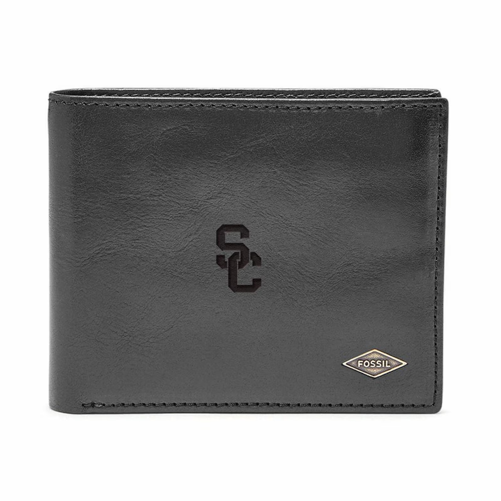 USC Trojans Fossil Black SC Interlock Ryan Flip ID Bifold Wallet