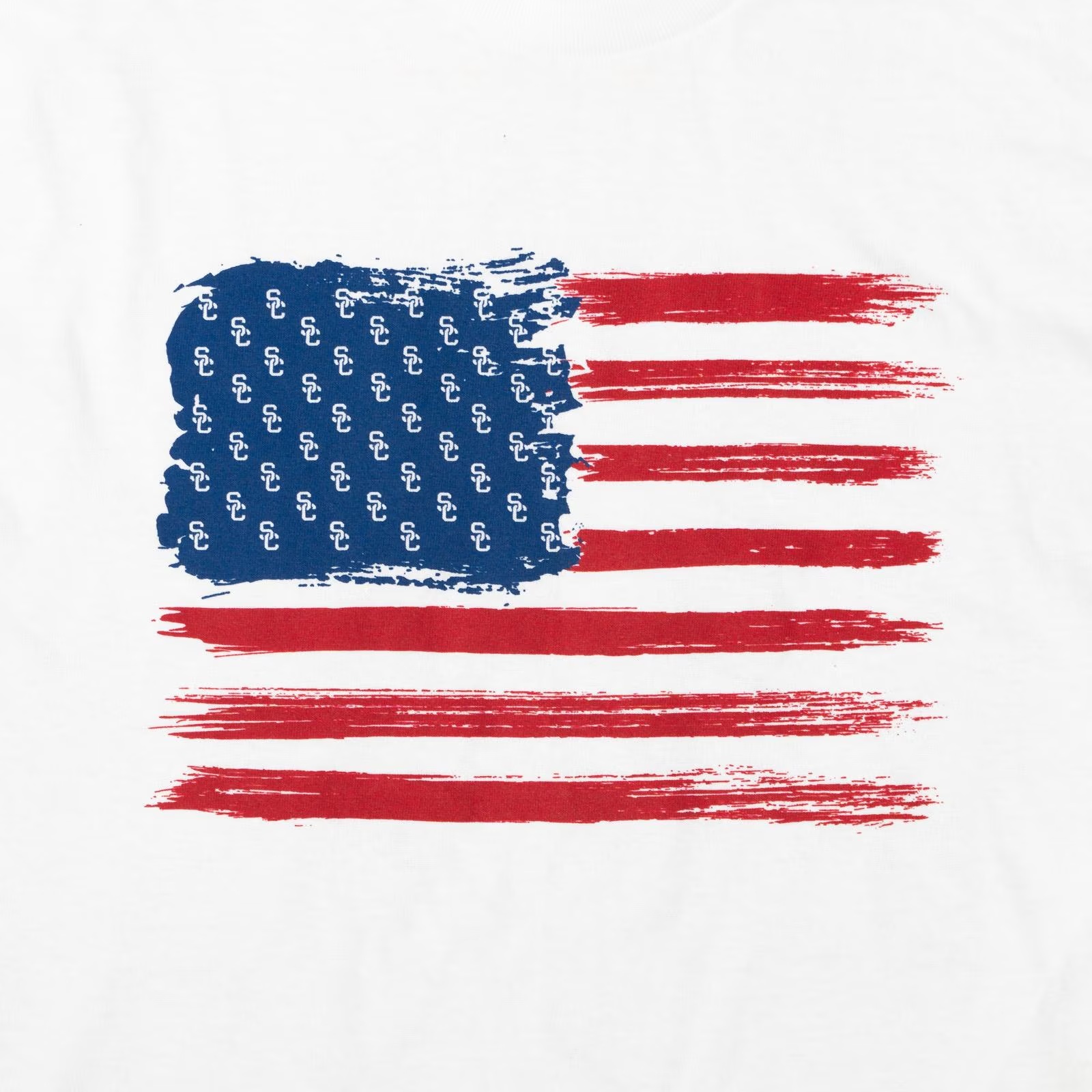 USC Trojans White SC Interlock Stars and Stripes Distressed Flag T-Shirt 2 USC Trojans White SC Interlock Stars and Stripes Distressed Flag T-Shirt