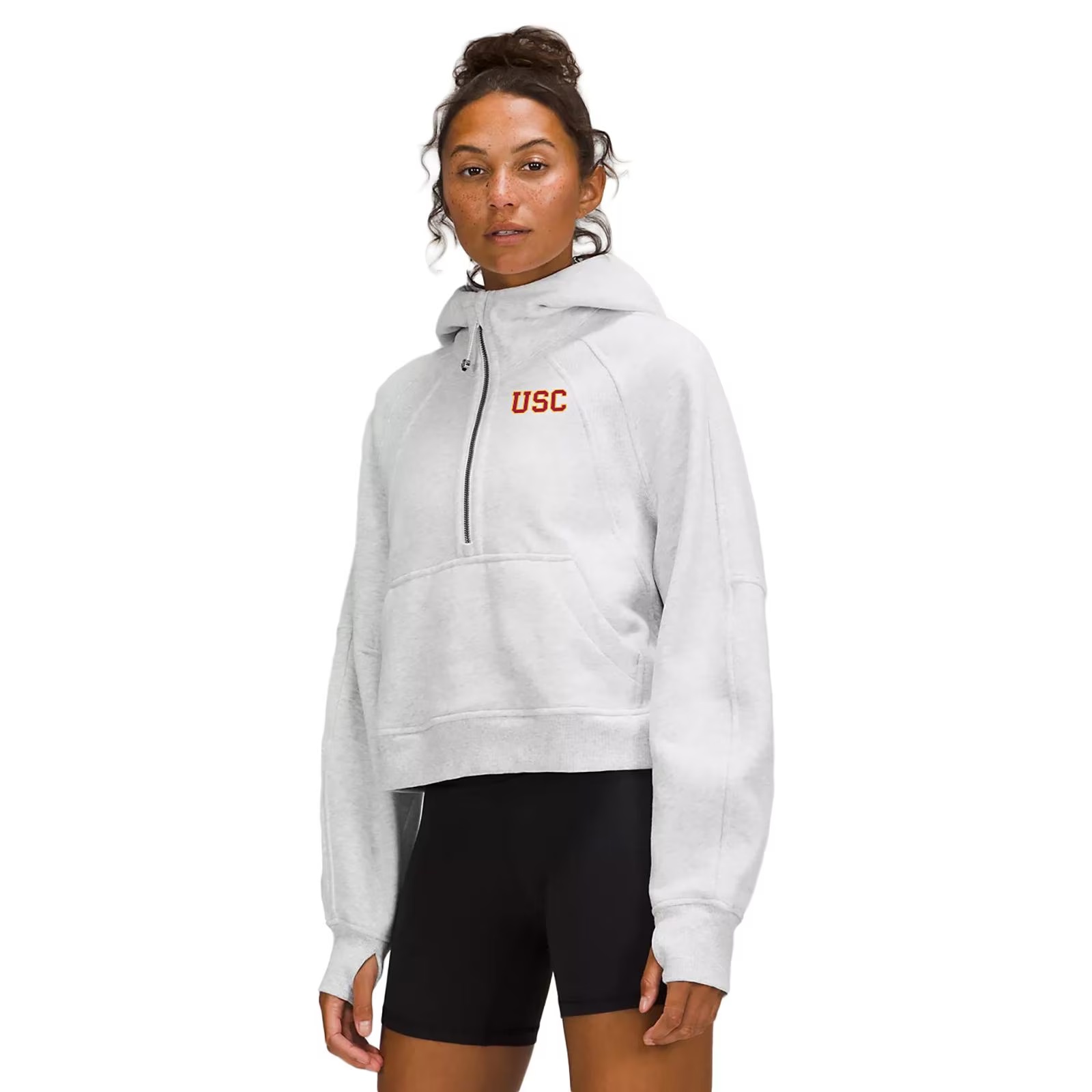 USC Trojans Women's lululemon Heather Gray Scuba Oversized 1/2 Zip Hoodie 4 USC Trojans Women's lululemon Heather Gray Scuba Oversized 1/2 Zip Hoodie