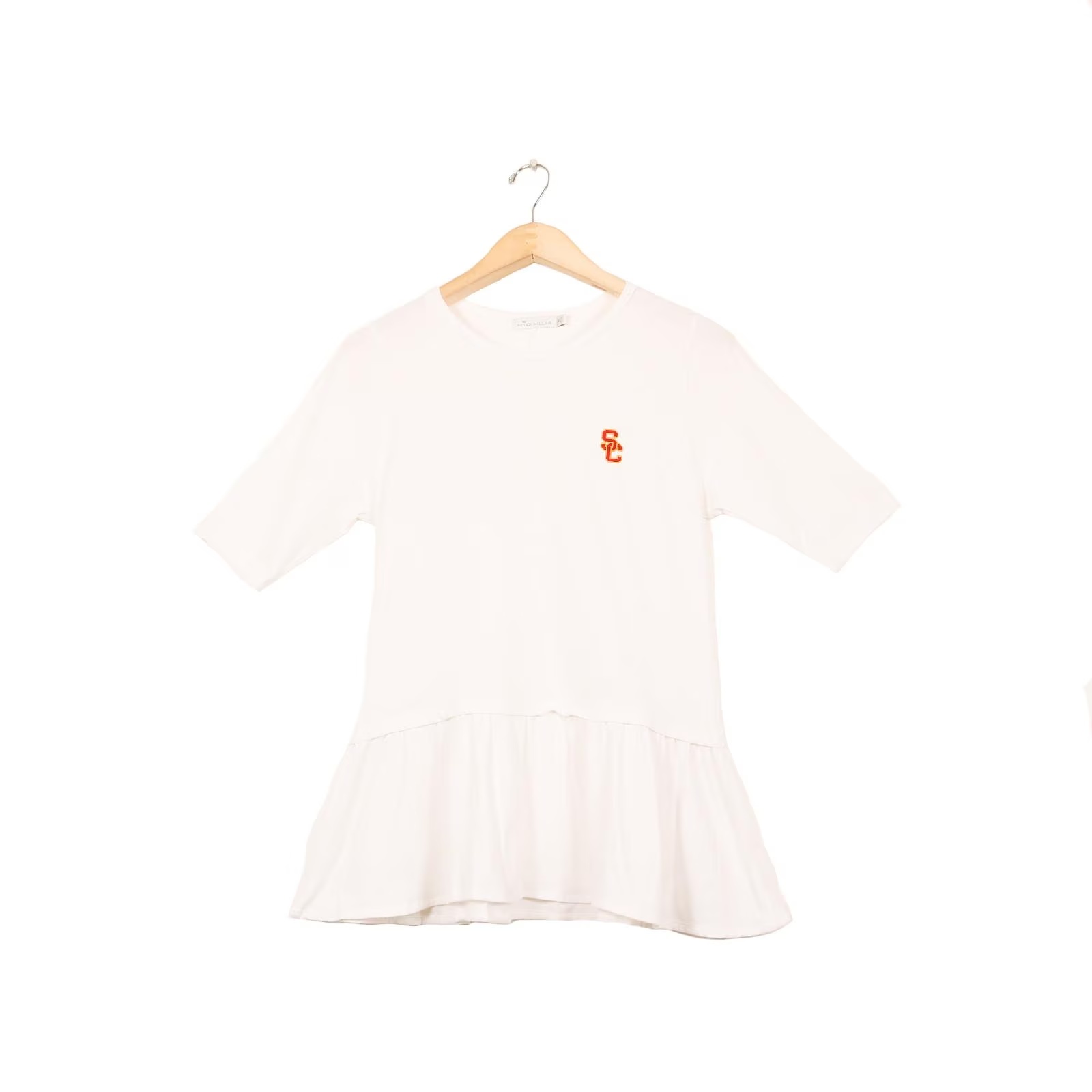 USC Trojans Women's Peter Millar White SC Interlock Lillian Solid Peplum T-Shirt