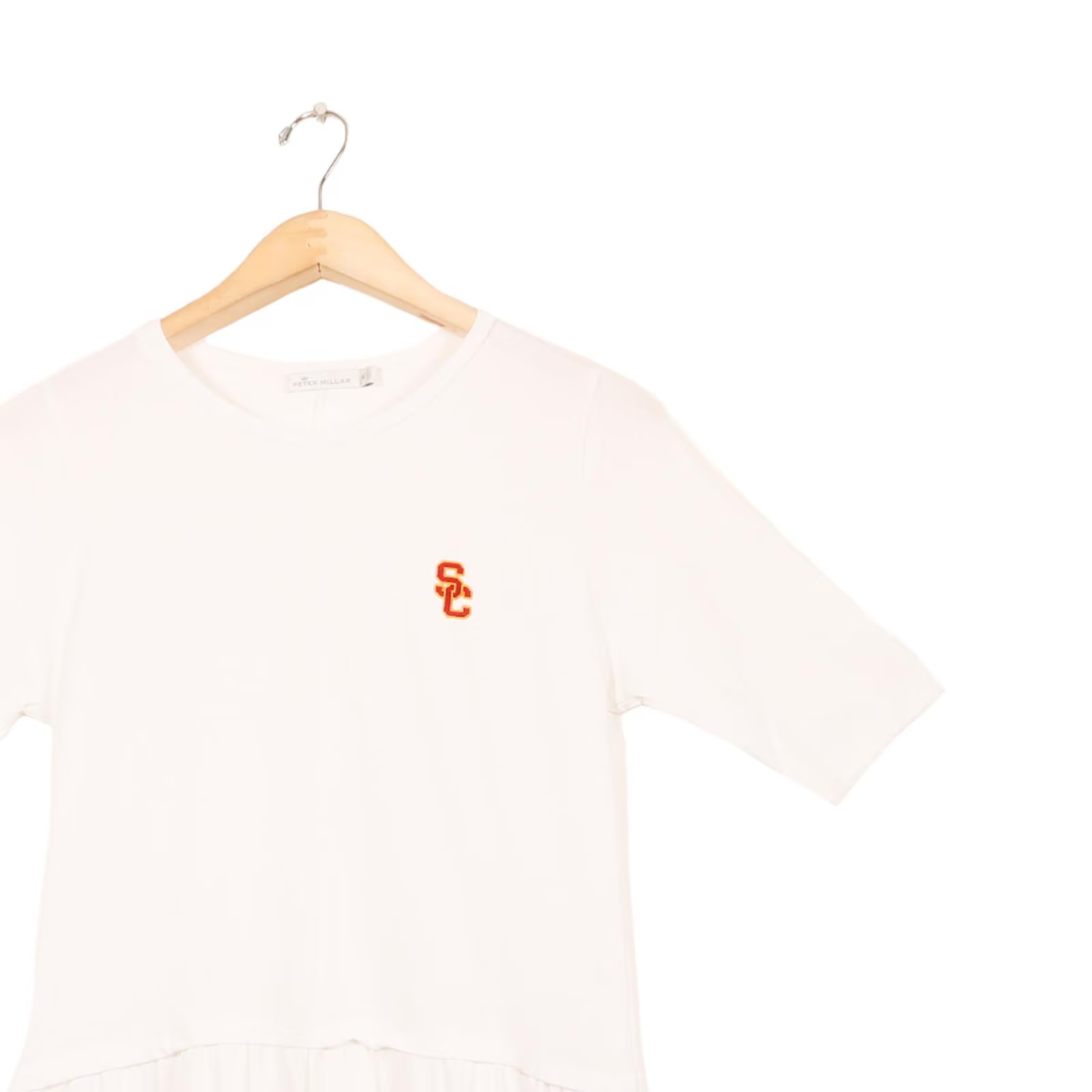 USC Trojans Women's Peter Millar White SC Interlock Lillian Solid Peplum T-Shirt