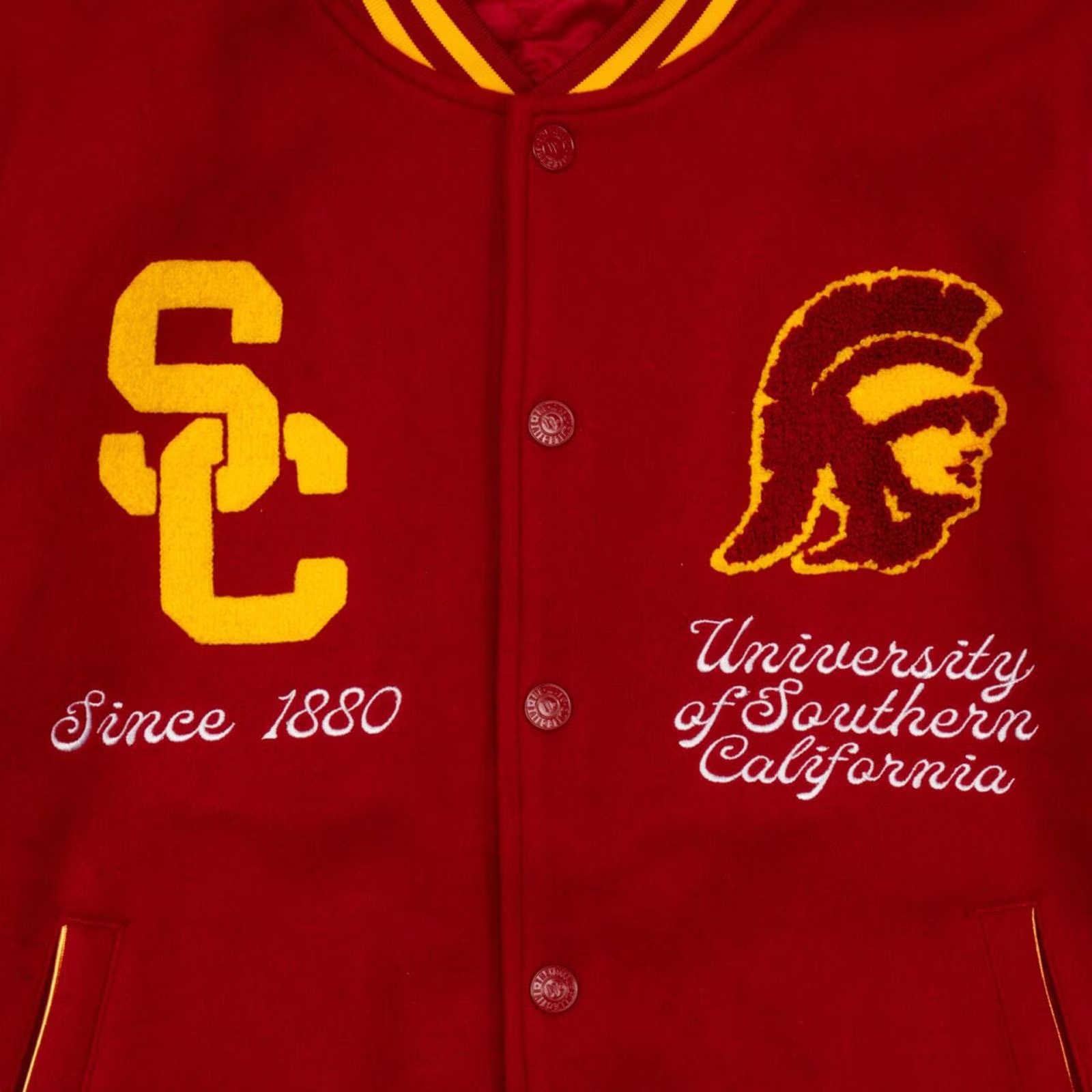 USC Trojans Unisex Cardinal SC Interlock Hooded Varsity Jacket 4 USC Trojans Unisex Cardinal SC Interlock Hooded Varsity Jacket
