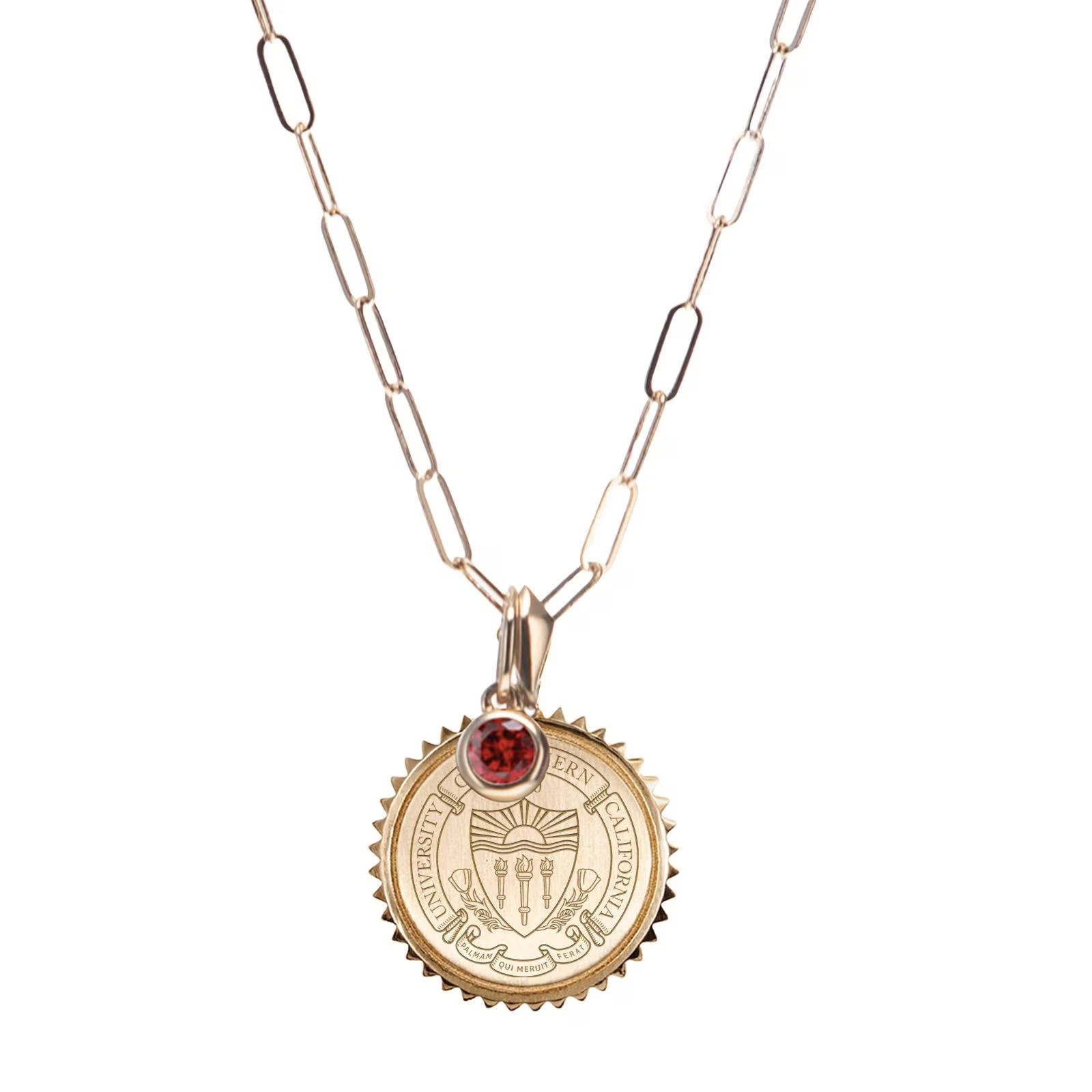 USC Trojans Seal Sunburst Cavan Gold Pendant Necklace Garnet Bundle