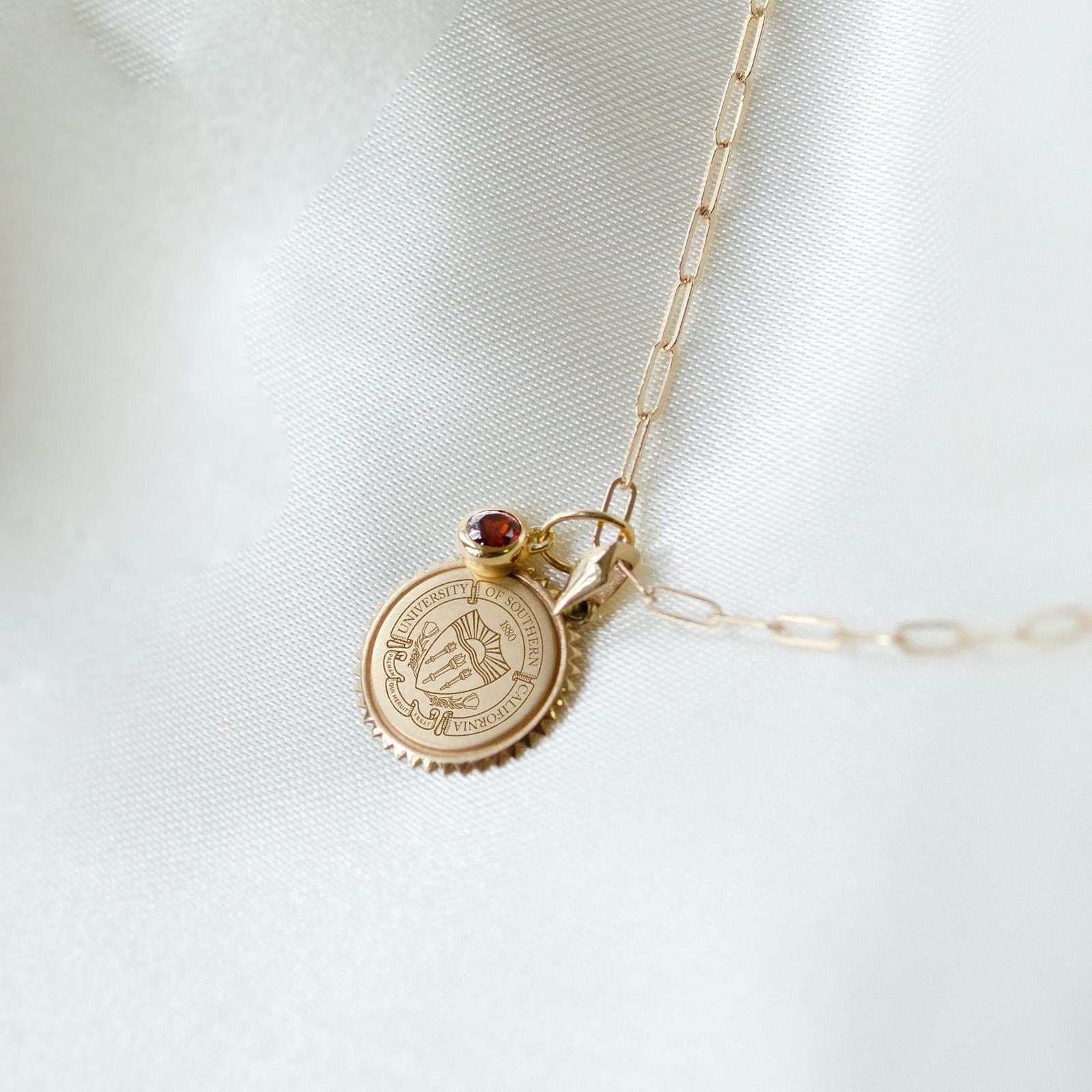 USC Trojans Seal Sunburst Cavan Gold Pendant Necklace Garnet Bundle