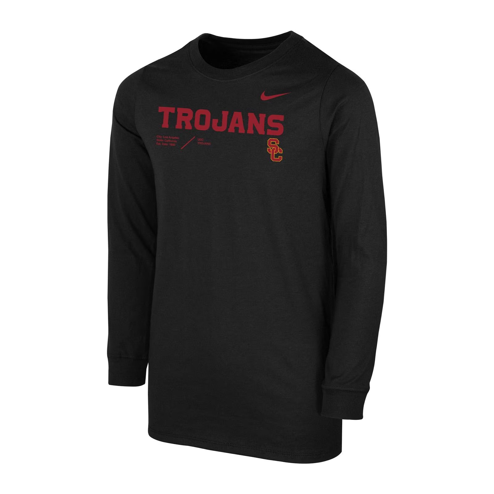 USC Trojans Youth Boys Nike Black SC Interlock Cotton Team Issue Long Sleeve T-Shirt