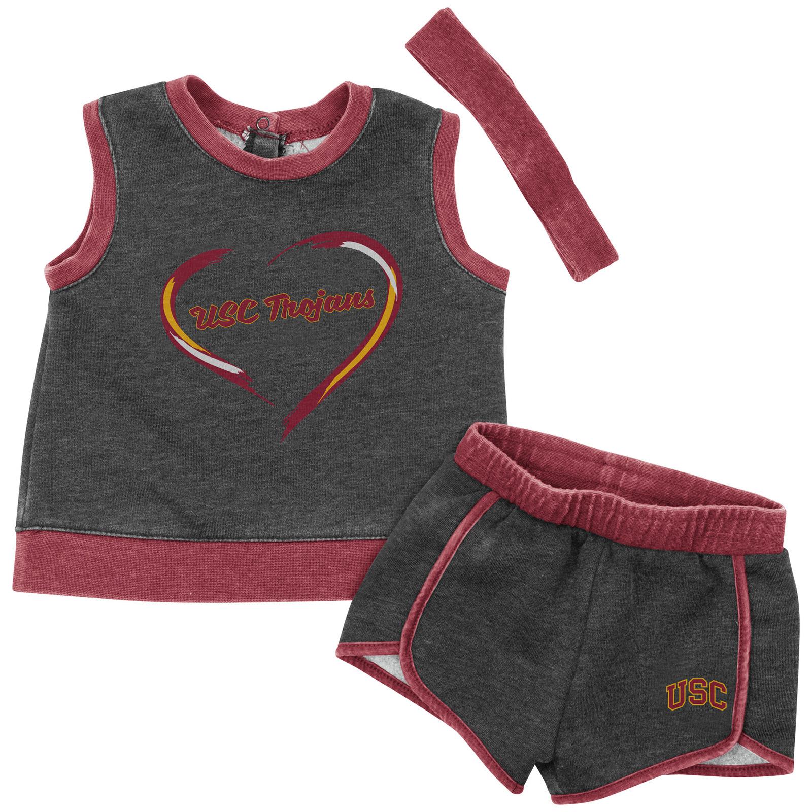 USC Trojans Infant Girls Colosseum Charcoal Ham Porter 3 PC Set