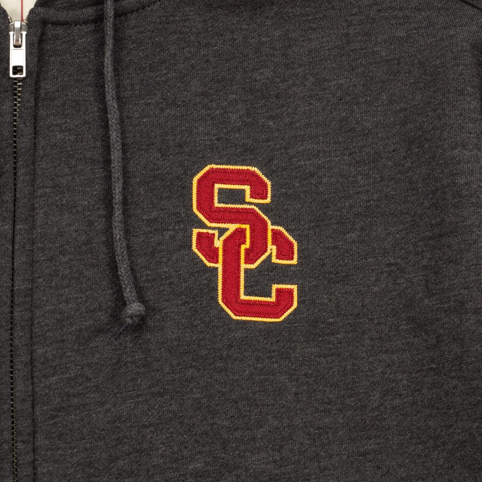 USC Trojans Team Trojan Charcoal SC Interlock Tackle Twill Full Zip Fleece Hoodie