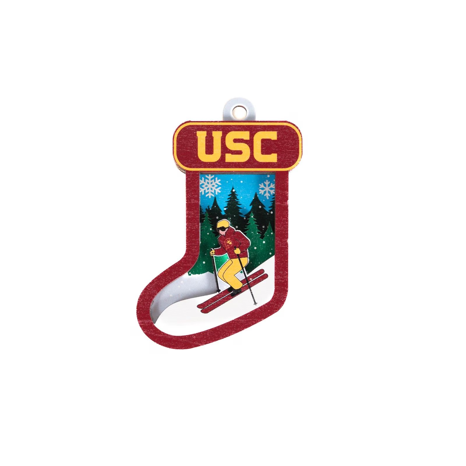 USC Trojans Wordmark Wooden Stocking Skiing Ornament
