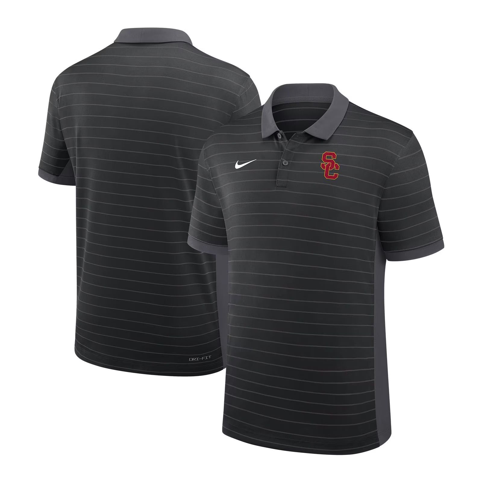 USC Trojans Men's Nike Black SC InterlockDri-FIT Coaches Striped Victory Polo