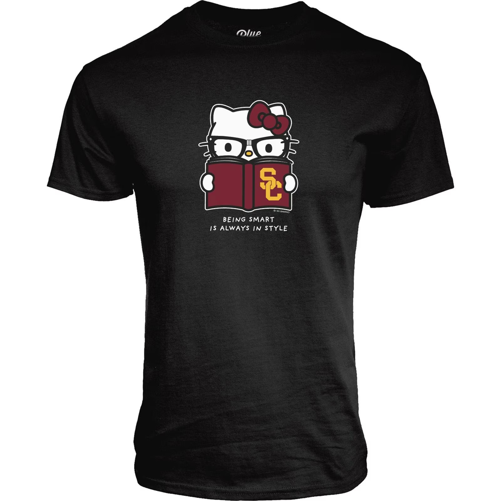 USC Trojans Unisex Black Hello Kitty Being Smart Tamarac Ringspun T-Shirt
